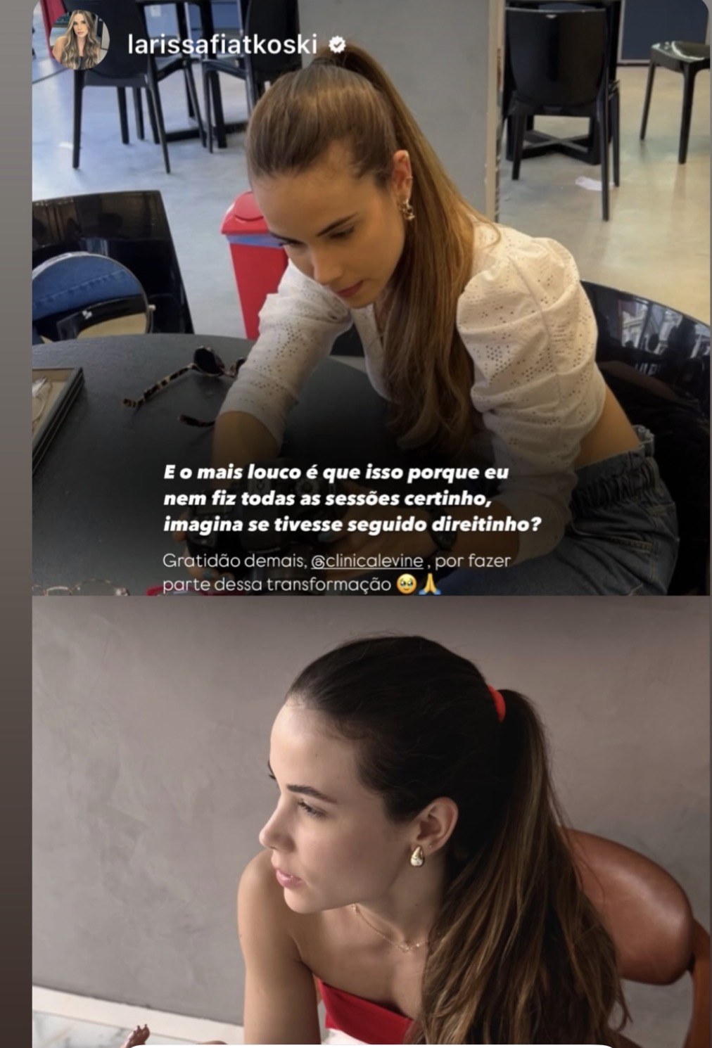 Print do Stories: @larissafiatkoski agradecendo pela transformação do cabelo